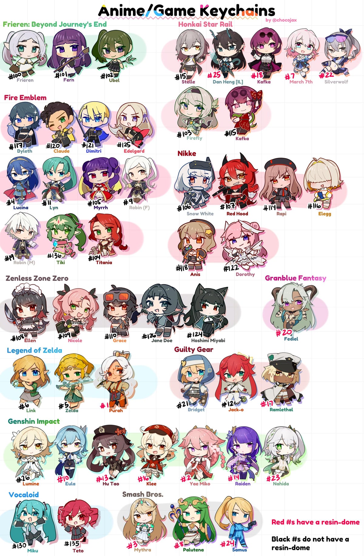Anime/Game Keychains: Frieren, HSR, Fire Emblem, Nikke, ZZZ, etc