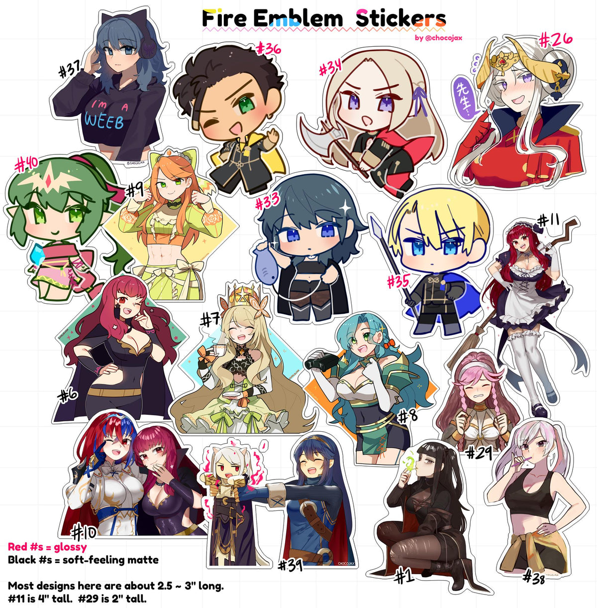 Anime/Video Game Stickers - Fire Emblem, ZZZ, etc.