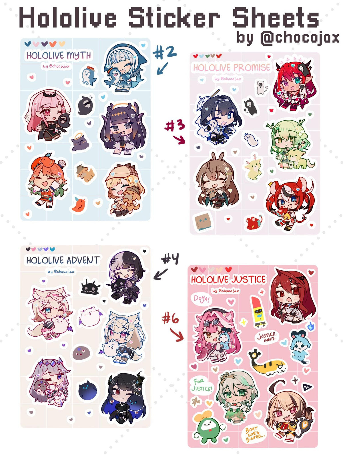 HololiveEN Sticker Sheets - Myth, Promise, Advent, Justice