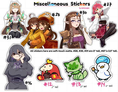 Anime/Video Game Stickers - Fire Emblem, ZZZ, etc.