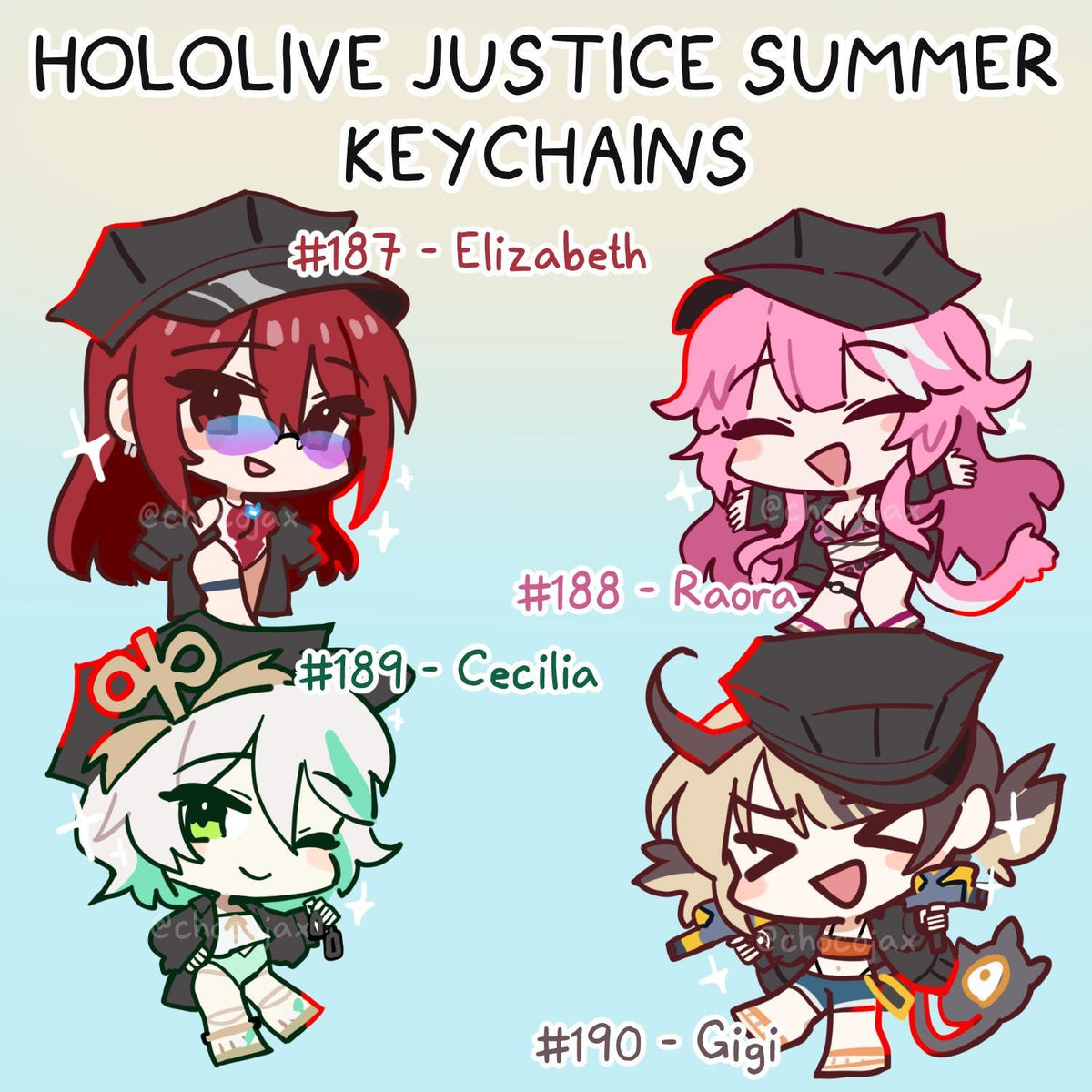 Hololive Justice Summer Keychains